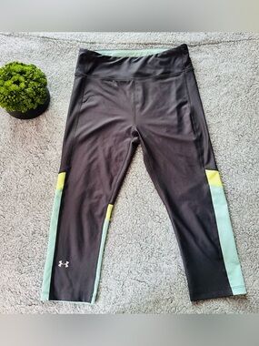 💚🖤 Under Armour Compression Cropped Leggings Colorblock Y2K Gym Girl Athleisure